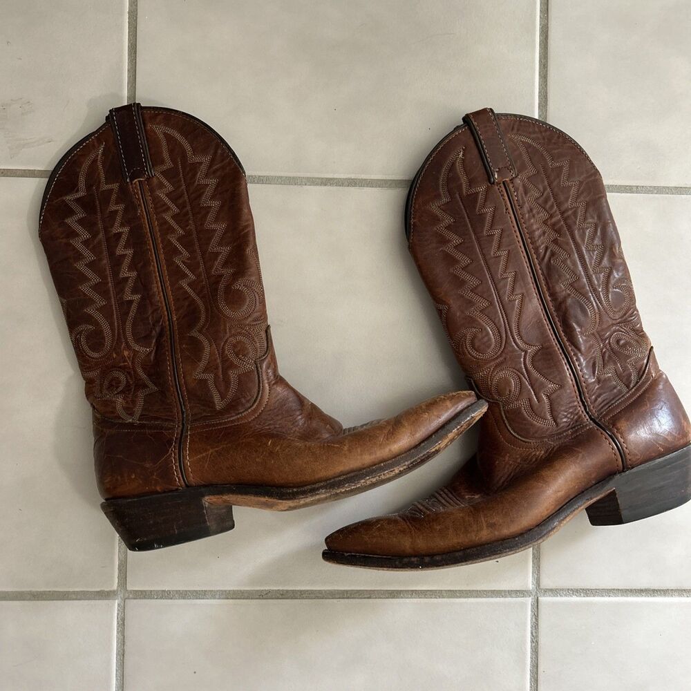 VTG Code West Unisex Shoes Brown embroidered Western Cowboy Boots 8.5 M 10 W